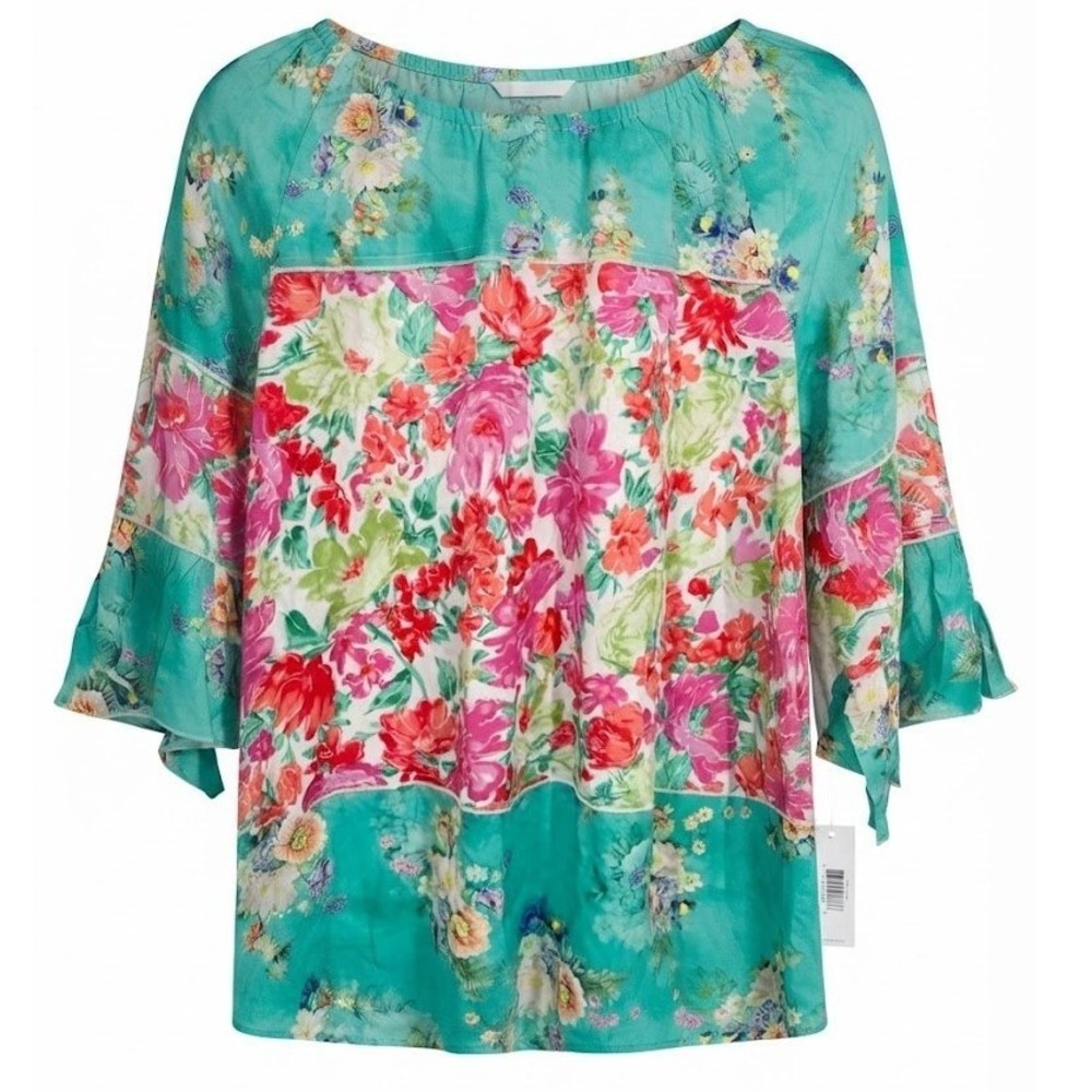 NEW Calessa Womens Pink Multi Floral 3/4 Bell Sleeve Blouse Large - IW
